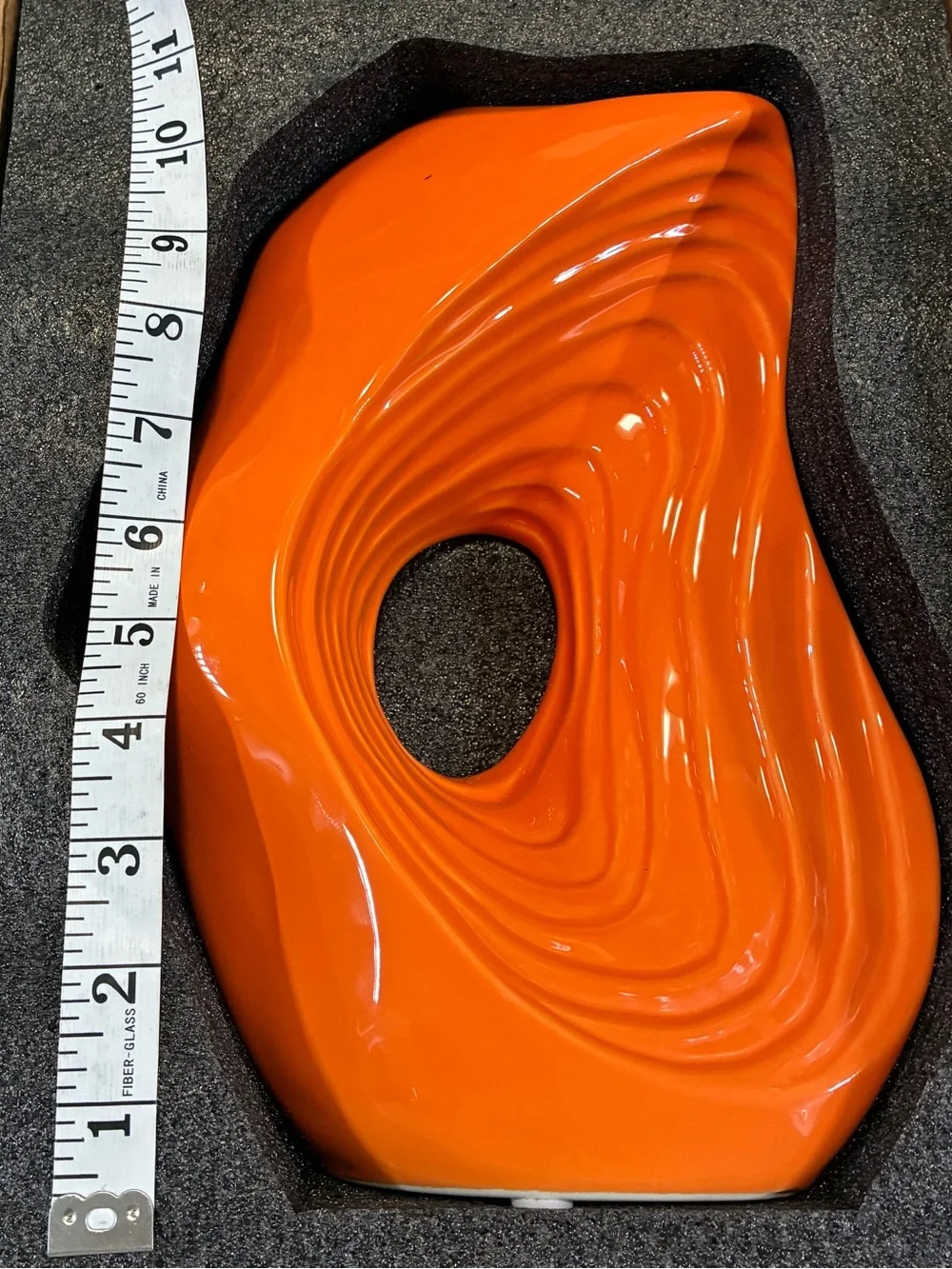 Modern  Orange Abstract Ceramic Donut Vase - Sculptural Art Decor Glossy 10 in